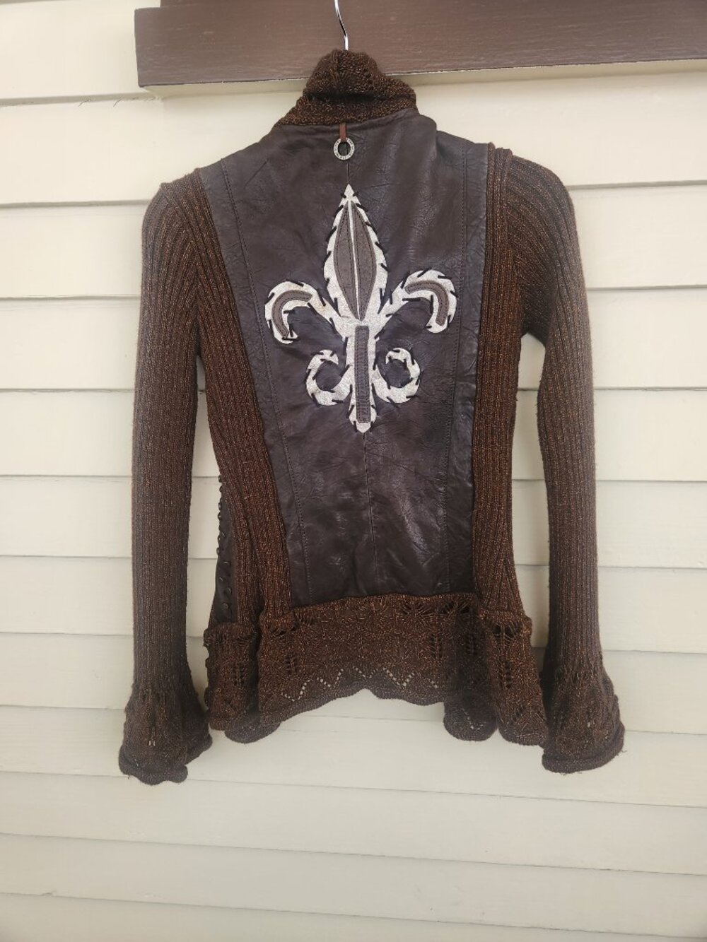 Save The Queen Knit Hooded Cardigan Sweater Brown Wool Blend S EUC - Picture 3 of 13